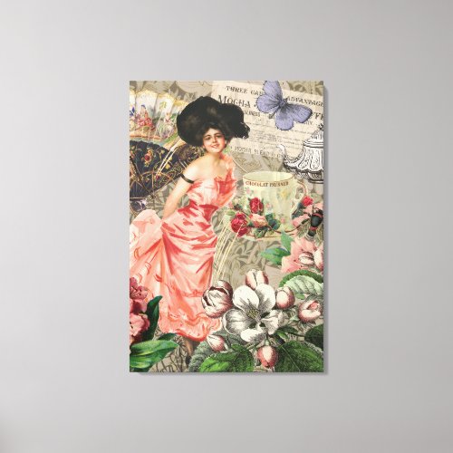 Coffee Lady Victorian Woman Pink Classy Canvas Print