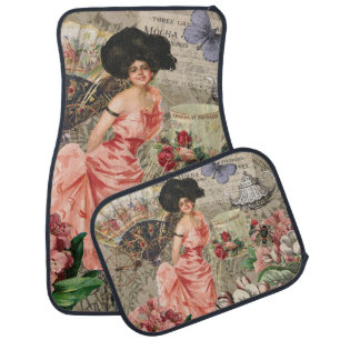 Coffee Lady Victorian Woman Pink Classy Car Floor Mat