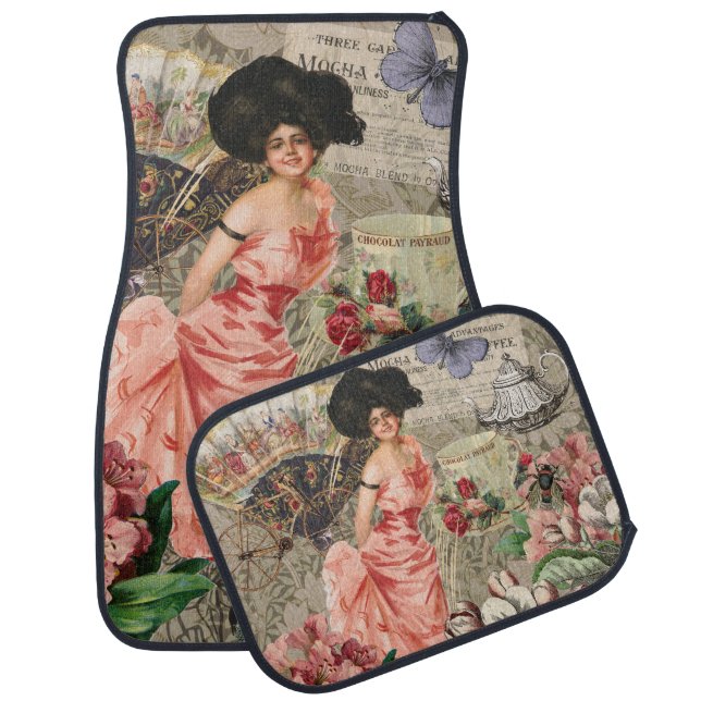 Coffee Lady Victorian Woman Pink Classy Car Floor Mat (Set)