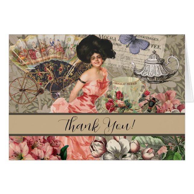 Coffee Lady Victorian Woman Pink Classy Cards (Front Horizontal)