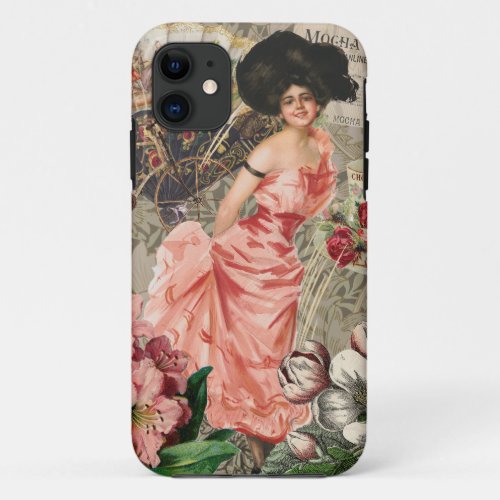 Coffee Lady Victorian Woman Pink Classy iPhone 11 Case