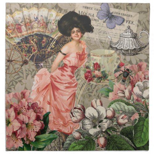 Coffee Lady Victorian Woman Pink Classy Cloth Napkin
