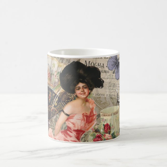 Coffee Lady Victorian Woman Pink Classy Coffee Mug (Center)