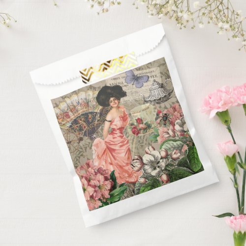 Coffee Lady Victorian Woman Pink Classy Favor Bag
