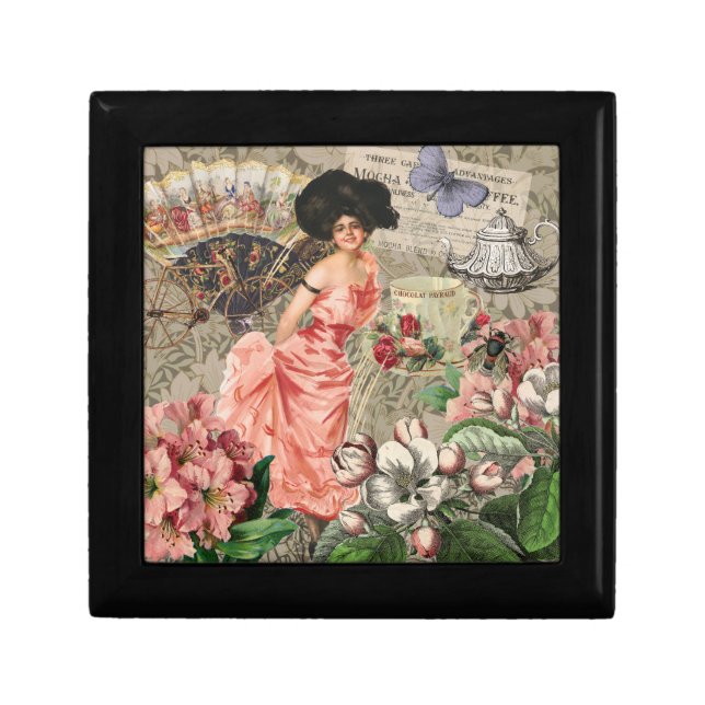 Coffee Lady Victorian Woman Pink Classy Gift Box (Front)