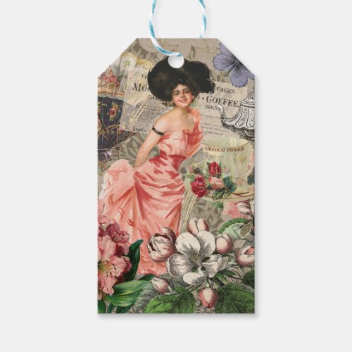 Coffee Lady Victorian Woman Pink Classy Gift Tags