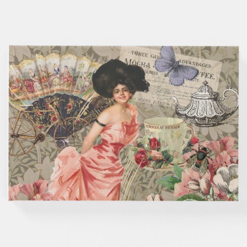 Coffee Lady Victorian Woman Pink Classy Guest Book
