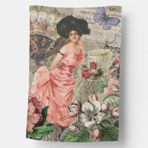 Coffee Lady Victorian Woman Pink Classy House Flag