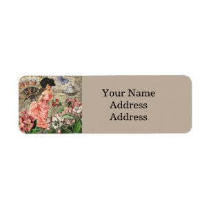 Coffee Lady Victorian Woman Pink Classy Label