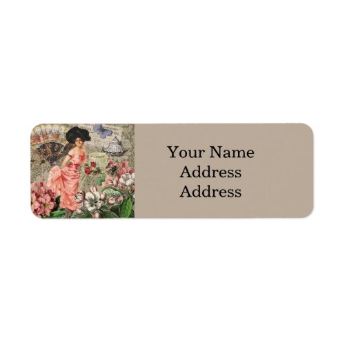 Coffee Lady Victorian Woman Pink Classy Label
