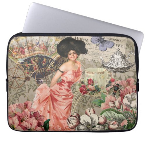 Coffee Lady Victorian Woman Pink Classy Laptop Sleeve