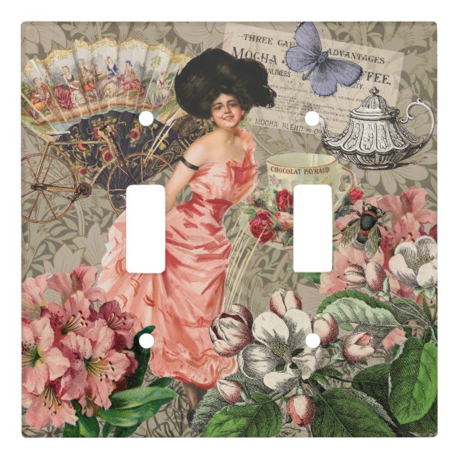 Coffee Lady Victorian Woman Pink Classy Light Switch Cover (Front)