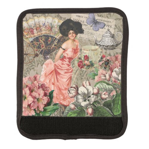 Coffee Lady Victorian Woman Pink Classy Luggage Handle Wrap