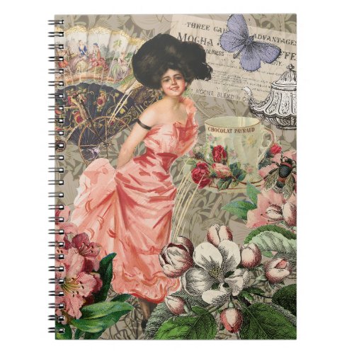 Coffee Lady Victorian Woman Pink Classy Notebook