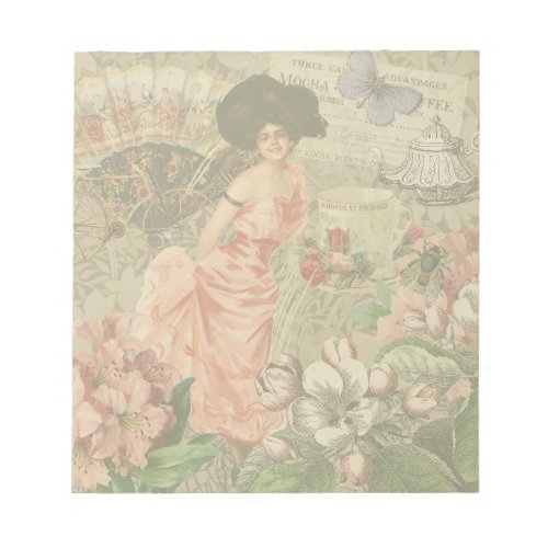 Coffee Lady Victorian Woman Pink Classy Notepad