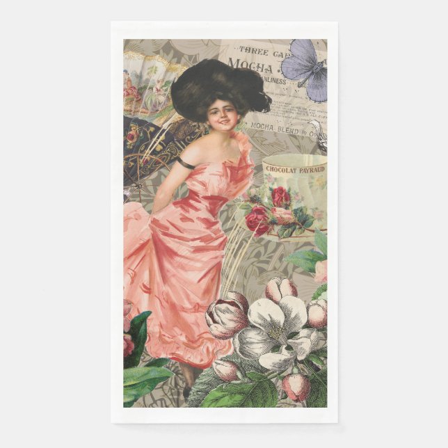 Coffee Lady Victorian Woman Pink Classy Paper Guest Towels (Front)