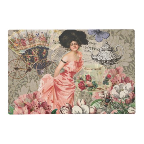 Coffee Lady Victorian Woman Pink Classy Placemat