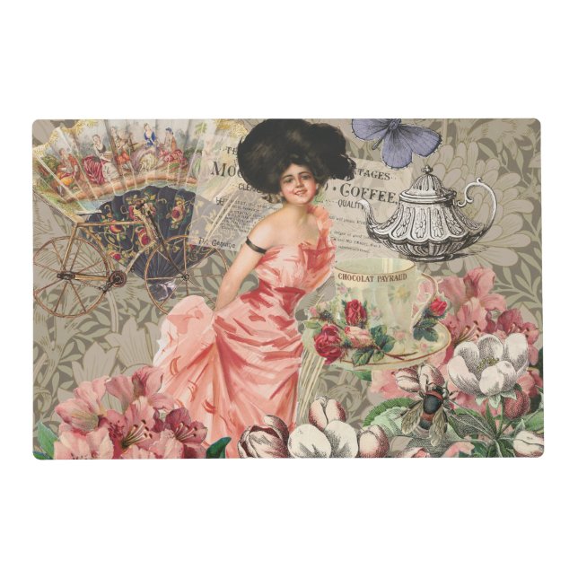 Coffee Lady Victorian Woman Pink Classy Placemat (Front)