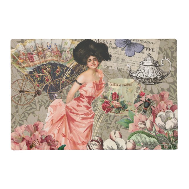 Coffee Lady Victorian Woman Pink Classy Placemat (Front)