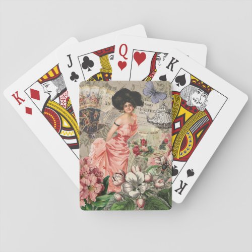 Coffee Lady Victorian Woman Pink Classy Playing Cards