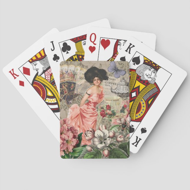 Coffee Lady Victorian Woman Pink Classy Poker Cards (Back)
