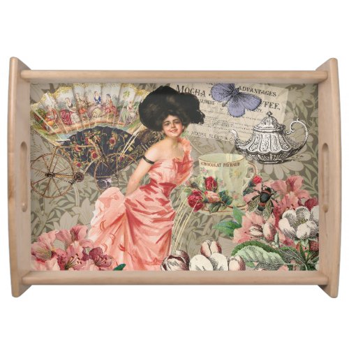 Coffee Lady Victorian Woman Pink Classy Serving Tray