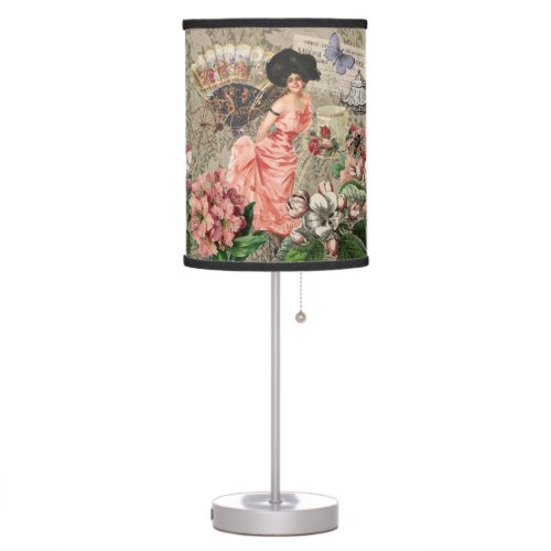 Coffee Lady Victorian Woman Pink Classy Table Lamp