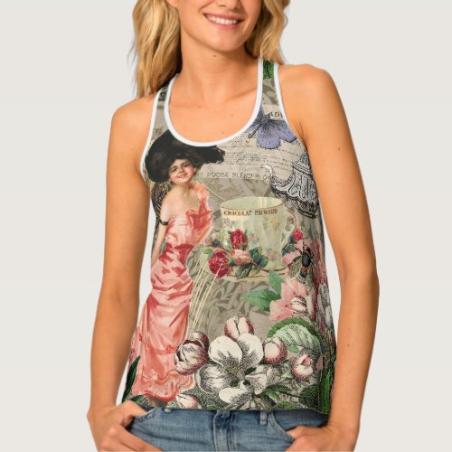 Coffee Lady Victorian Woman Pink Classy Tank Top