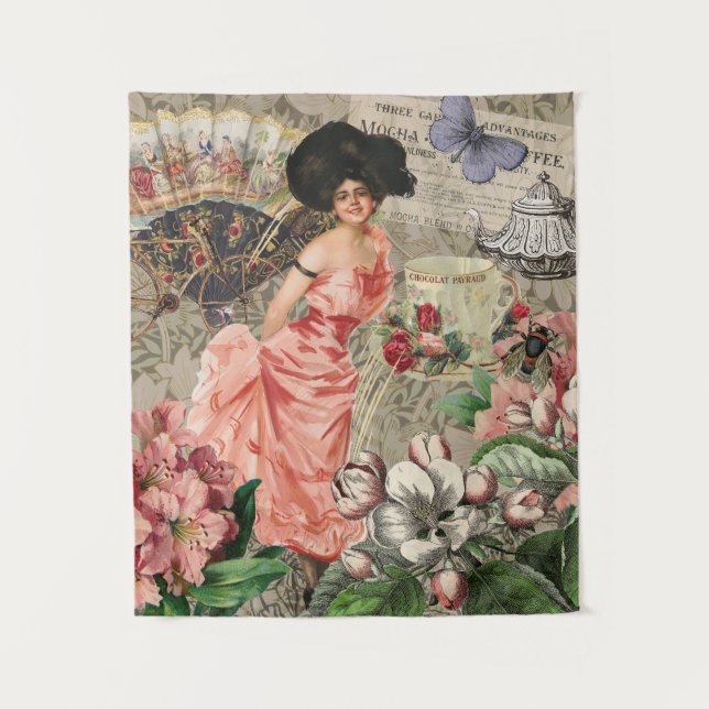 Coffee Lady Victorian Woman Pink Classy Tapestry (Front)