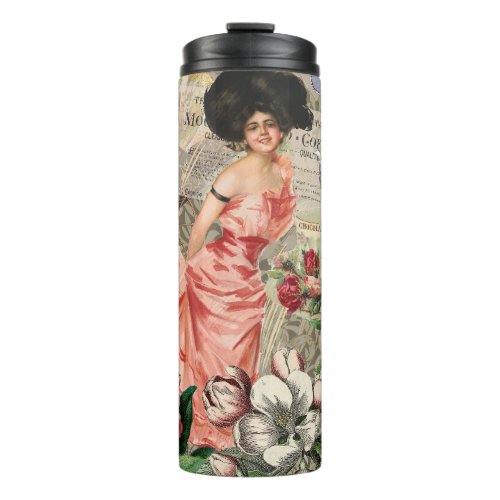 Coffee Lady Victorian Woman Pink Classy Thermal Tumbler