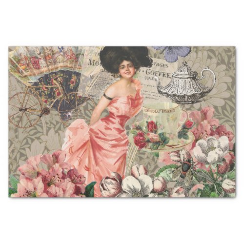Coffee Lady Victorian Woman Pink Classy Tissue Paper