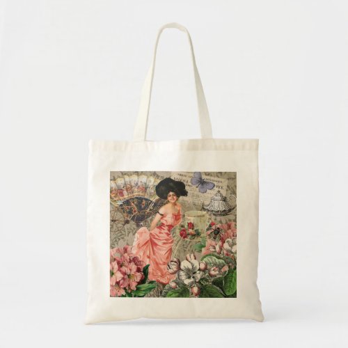 Coffee Lady Victorian Woman Pink Classy Tote Bag