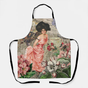 Coffee Lady Victorian Woman Pink Rich Gown Apron