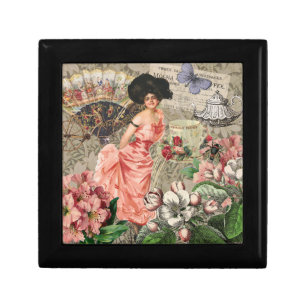 Coffee Lady Victorian Woman Pink Rich Gown Gift Box