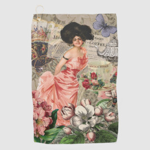 Coffee Lady Victorian Woman Pink Rich Gown Golf Towel