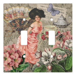 Coffee Lady Victorian Woman Pink Rich Gown Light Switch Cover