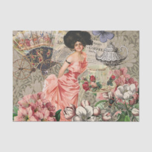 Coffee Lady Victorian Woman Pink Rich Gown Tissue Paper