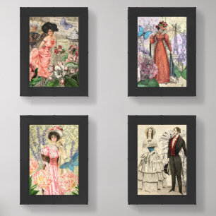 Coffee Lady Victorian Woman Pink Rich Gown Wall Art Sets