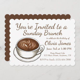 Coffee Latte Birthday Bridal Wedding Shower Brunch Invitation