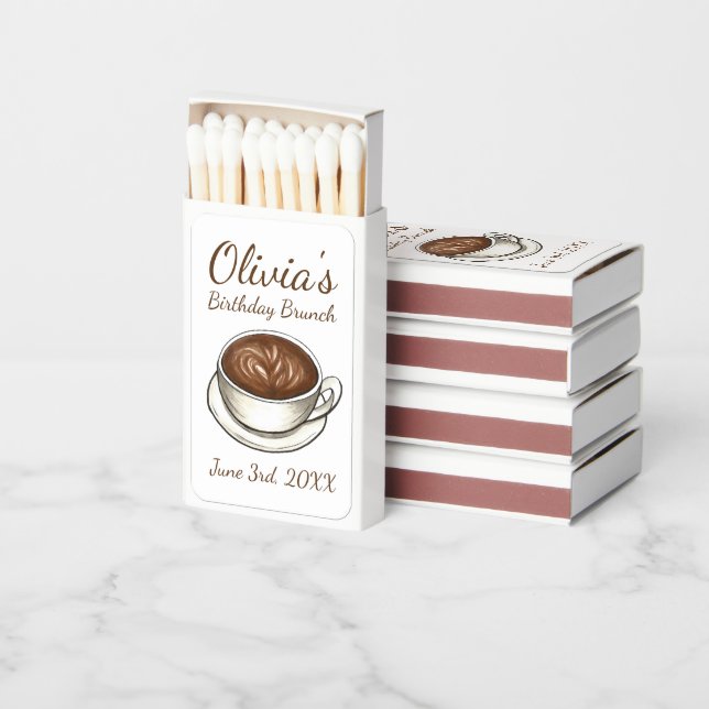 Coffee Latte Cappuccino Birthday Party Brunch Matchboxes (Stacked)