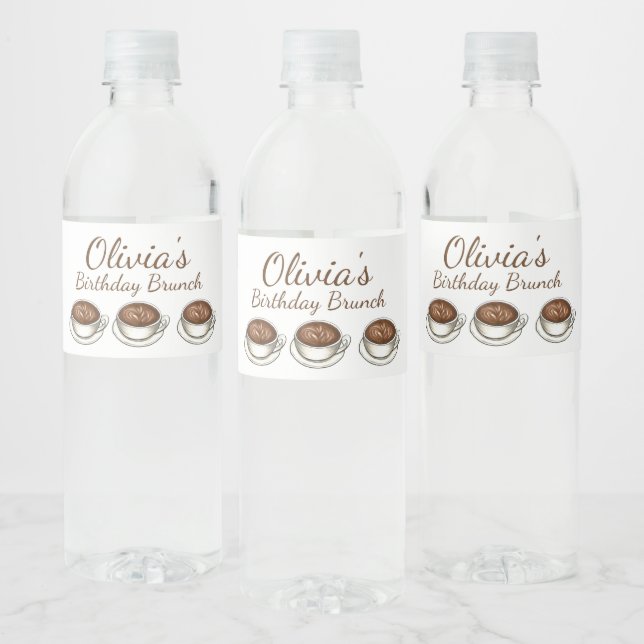 Coffee Latte Cappuccino Birthday Party Brunch Water Bottle Label (Bottles)
