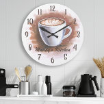 Coffee Latte Espresso Personalized Kitchen Wall Large Clock<br><div class="desc">Coffee Latte Espresso Personalized Kitchen Wall Large Clock. Trendy Personalized Name Custom Retro Modern Coffee Latte Espresso Java Cafe Wall Clock by Printable Pretty. Perfect Clock for the Kitchen,  and makes a great gift for coffee lovers!</div>