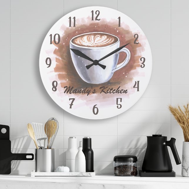 Coffee Latte Espresso Personalized Kitchen Wall Large Clock (Creator Uploaded)