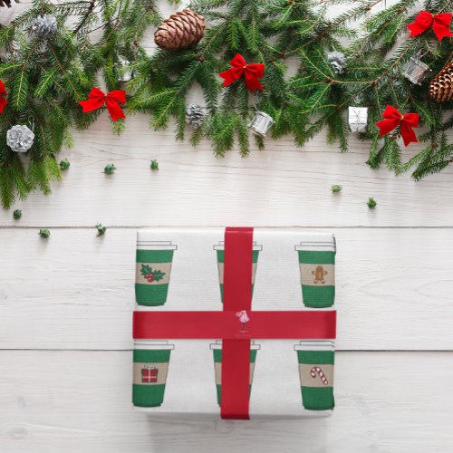 Coffee Latte Expresso Cup Christmas Themed Wrapping Paper