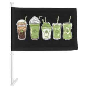 Coffee Latte Green Cute Irish St Patrick's Day Car Flag