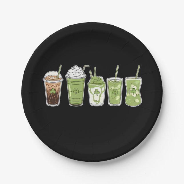 Coffee Latte Green Cute Irish St Patrick's Day Paper Plates (Front)