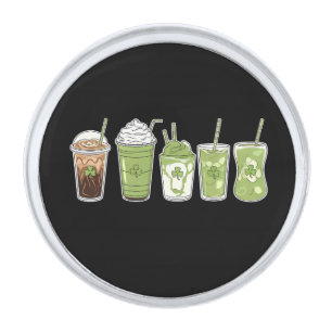 Coffee Latte Green Cute Irish St Patrick's Day Silver Finish Lapel Pin