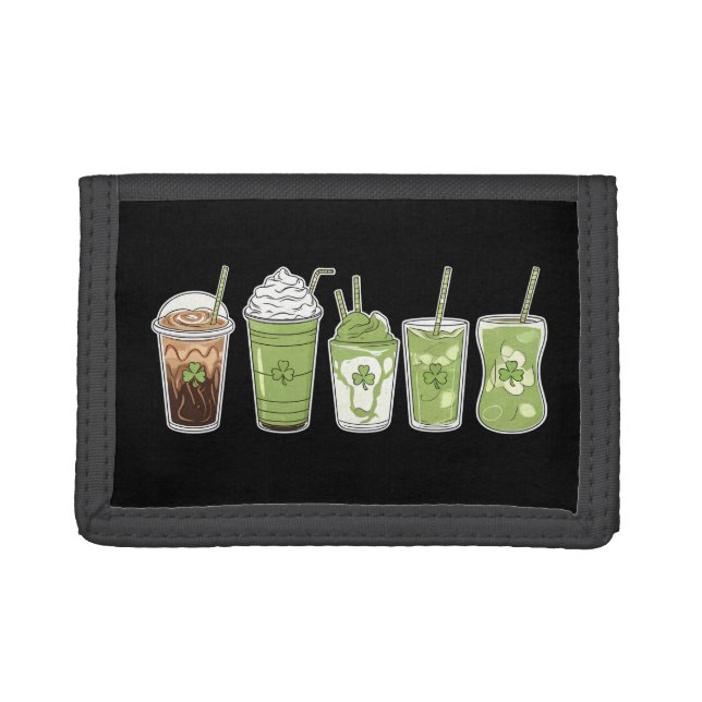 Coffee Latte Green Cute Irish St Patrick's Day Trifold Wallet (Front)