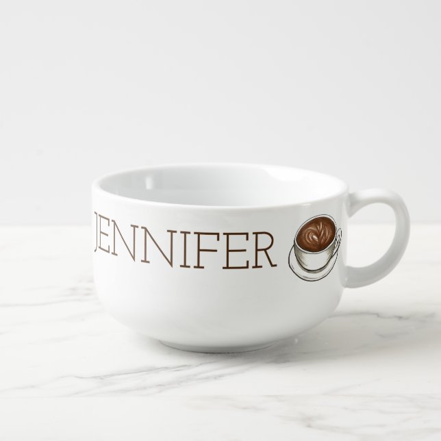 Coffee Latte Personalized Barista Coffee Lover Soup Mug (Left)