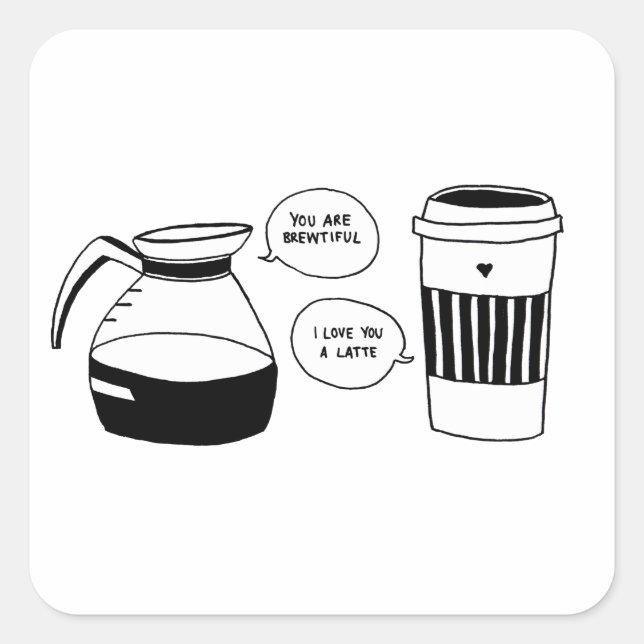 Coffee Latte Valentine's Love Square Sticker (Front)